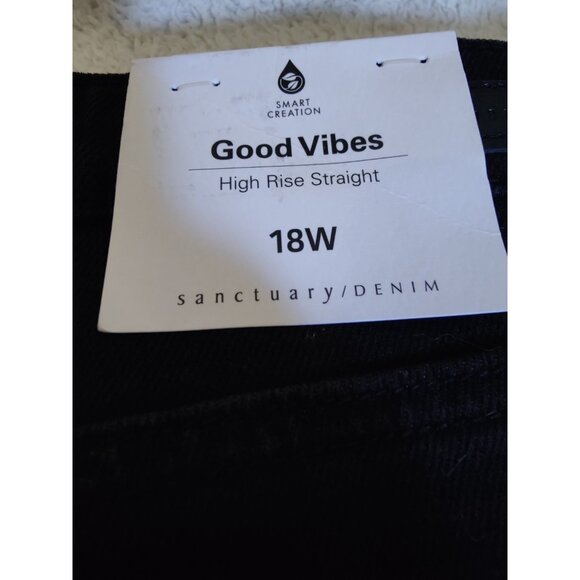Sanctuary Good Vibes High-Rise Straight Black Jeans Raw Hem 18W NWT - Picture 4 of 9